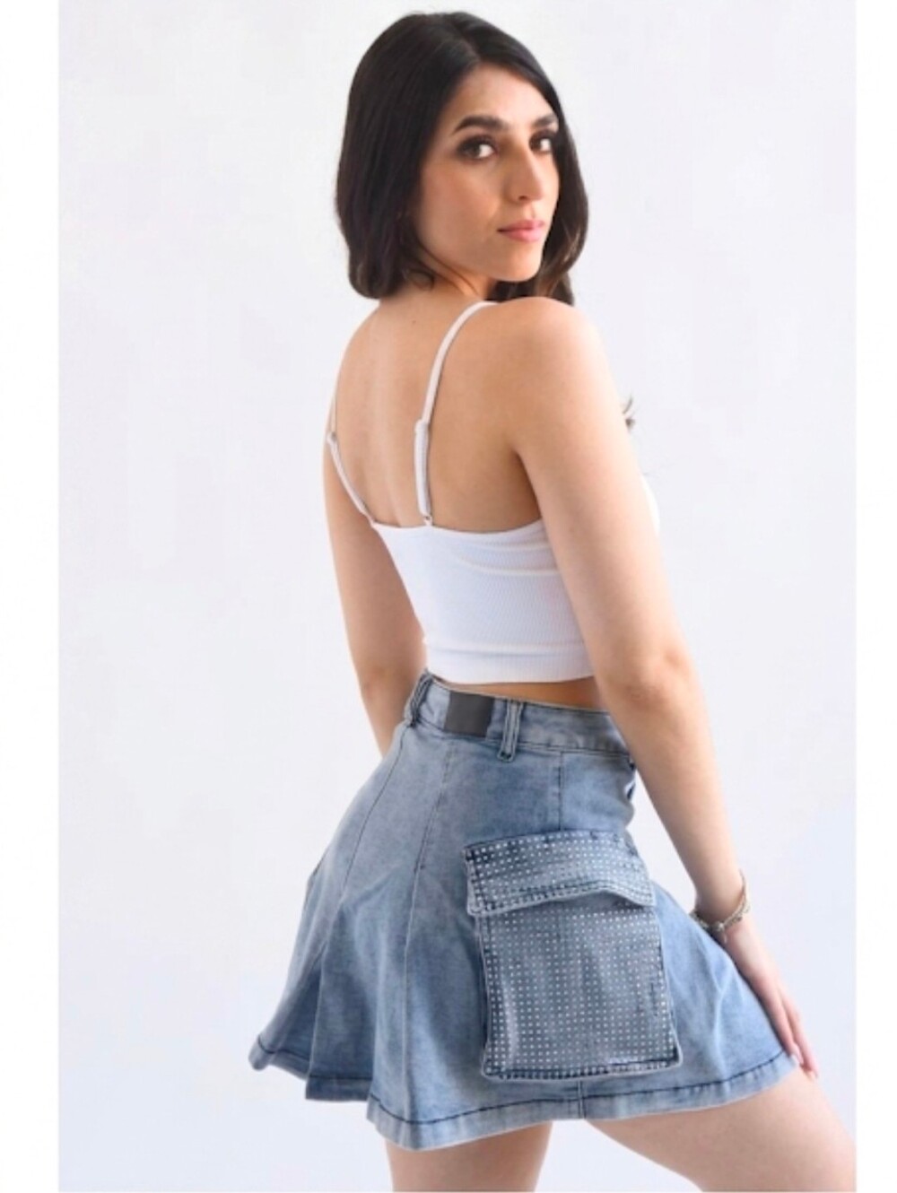 Balboa medium-wash denim skirt Rhinestone Size Large